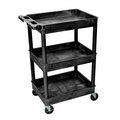 Luxor Luxor® STC111 Tray Top Shelf 3 Shelf Plastic Utility Cart 24x18 4" Casters STC-111B